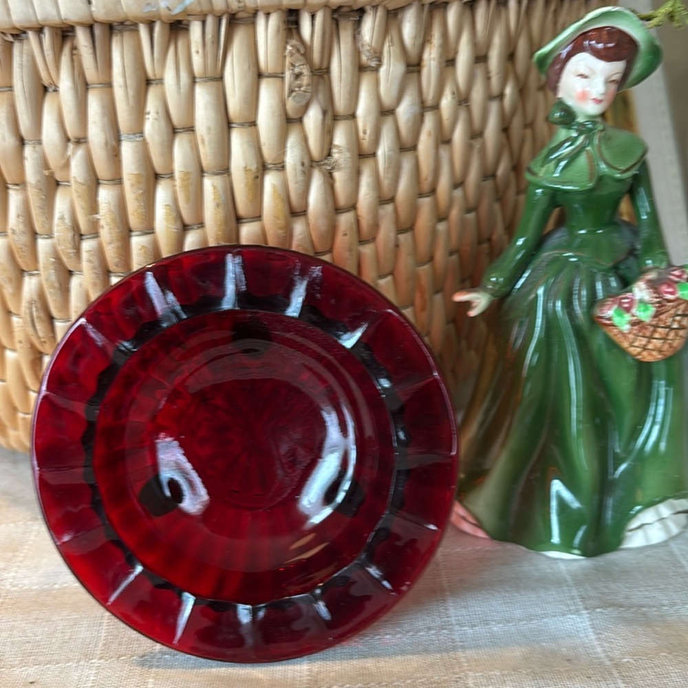 Anchor Hocking Ruby Red Glass Small 4" 3 Footed Trinket Dish Vintage.